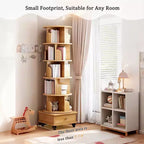 VIYET 68 Étagère rotative à 360° à 6 niveaux, tour en MDF couleur bois avec roulettes et tiroir (rangement peu encombrant pour la maison/le bureau)