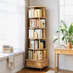 VIYET 68 Étagère rotative à 360° à 6 niveaux, tour en MDF couleur bois avec roulettes et tiroir (rangement peu encombrant pour la maison/le bureau)