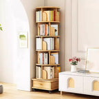 VIYET 68 Étagère rotative à 360° à 6 niveaux, tour en MDF couleur bois avec roulettes et tiroir (rangement peu encombrant pour la maison/le bureau)