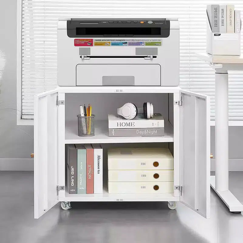 MAYEERTY Meuble de rangement mobile blanc en métal pour imprimante, avec étagère réglable et roulettes