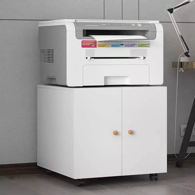 MAYEERTY Meuble de rangement mobile blanc en métal pour imprimante, avec étagère réglable et roulettes