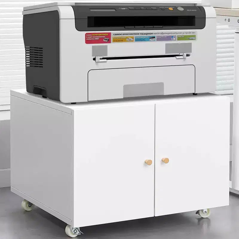 MAYEERTY Meuble de rangement mobile blanc en métal pour imprimante, avec étagère réglable et roulettes