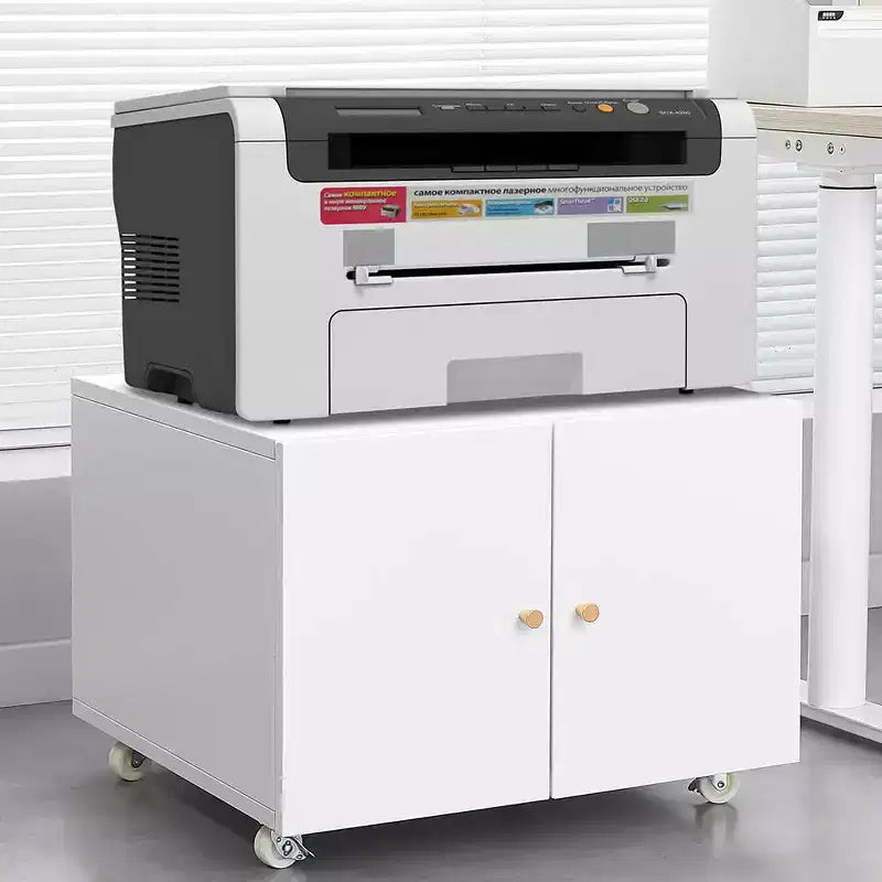 MAYEERTY Meuble de rangement mobile blanc en métal pour imprimante, avec étagère réglable et roulettes