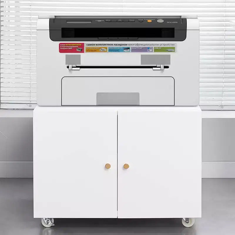 MAYEERTY Meuble de rangement mobile blanc en métal pour imprimante, avec étagère réglable et roulettes