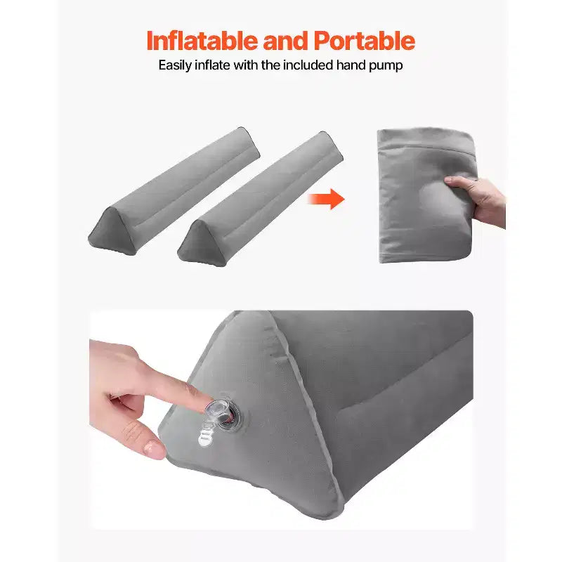 VEVOR Barrière de lit gonflable pour enfants, 120 cm, avec pompe manuelle, butoir de lit antidérapant floqué (lot de 2), gris