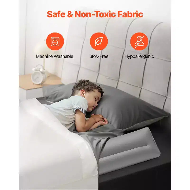 VEVOR Barrière de lit gonflable pour enfants, 120 cm, avec pompe manuelle, butoir de lit antidérapant floqué (lot de 2), gris