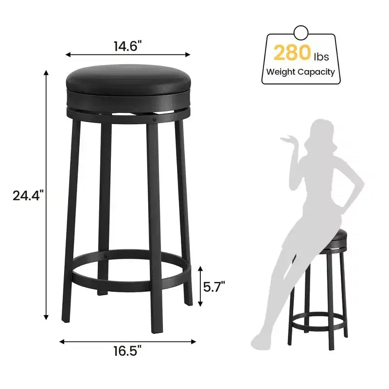 COZONY Lot de 4 tabourets de bar pivotants de 61 cm, tabourets modernes sans dossier en cuir PU avec repose-pieds et structure en métal pour îlot de cuisine