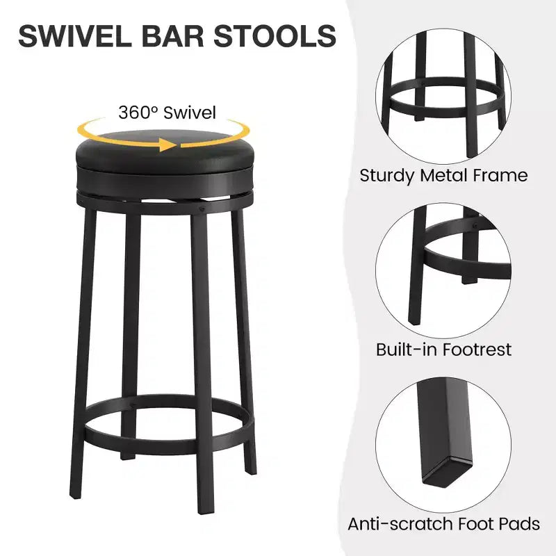COZONY Lot de 4 tabourets de bar pivotants de 61 cm, tabourets modernes sans dossier en cuir PU avec repose-pieds et structure en métal pour îlot de cuisine