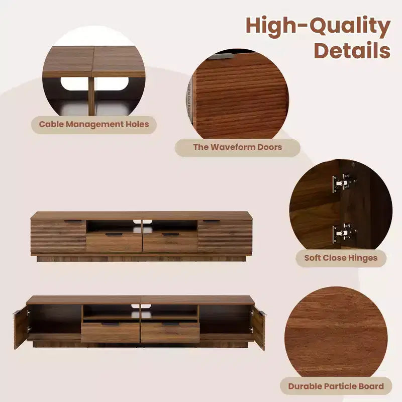 Meuble TV 78 pour téléviseurs jusqu'à 85 pouces, meuble de divertissement moderne avec tiroir profond et porte à fermeture douce, console multimédia en bois avec gestion des câbles