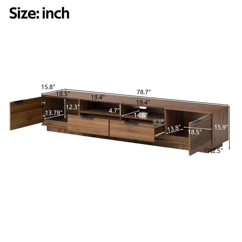 Meuble TV 78 pour téléviseurs jusqu'à 85 pouces, meuble de divertissement moderne avec tiroir profond et porte à fermeture douce, console multimédia en bois avec gestion des câbles
