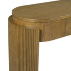 Table d'entrée avec finition en grain de bois naturel, console encastrée, plateau ovale, deux tiroirs, pour entrées et salons