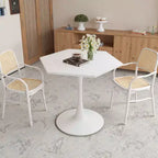 MAYEERTY Table Basse Hexagonale Moderne de 80 cm avec Plateau en Marbre Imprimé Blanc et Base en Métal pour Salle à Manger Salon Blanc