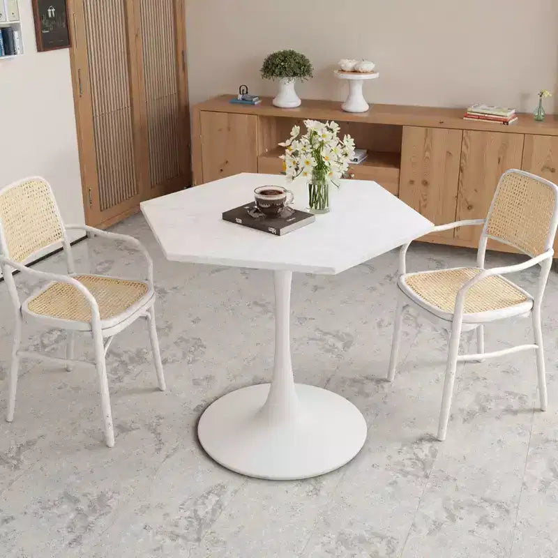 MAYEERTY Table Basse Hexagonale Moderne de 80 cm avec Plateau en Marbre Imprimé Blanc et Base en Métal pour Salle à Manger Salon Blanc