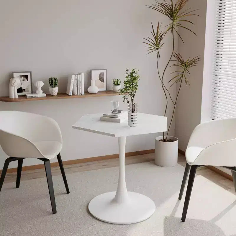 MAYEERTY Table Basse Hexagonale Moderne de 80 cm avec Plateau en Marbre Imprimé Blanc et Base en Métal pour Salle à Manger Salon Blanc