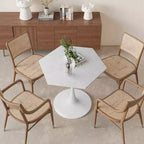 MAYEERTY Table Basse Hexagonale Moderne de 80 cm avec Plateau en Marbre Imprimé Blanc et Base en Métal pour Salle à Manger Salon Blanc