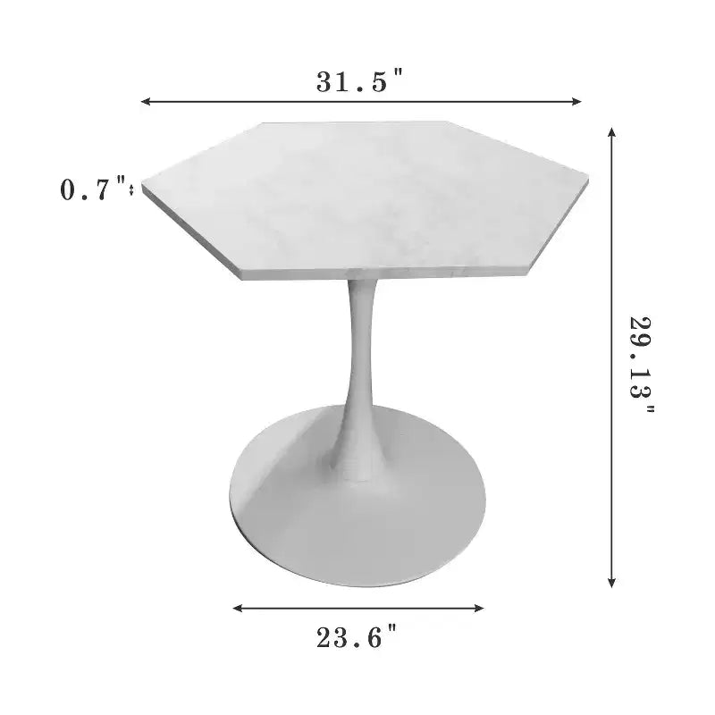 MAYEERTY Table Basse Hexagonale Moderne de 80 cm avec Plateau en Marbre Imprimé Blanc et Base en Métal pour Salle à Manger Salon Blanc