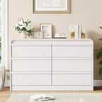 Commode bombée à 6 tiroirs, 47 po de large, en bois avec profil incurvé pour chambre moderne, salon, entrée, rangement de chambre d'enfant