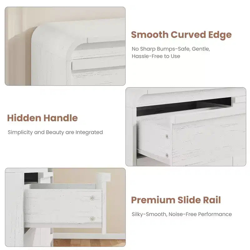 Commode bombée à 6 tiroirs, 47 po de large, en bois avec profil incurvé pour chambre moderne, salon, entrée, rangement de chambre d'enfant