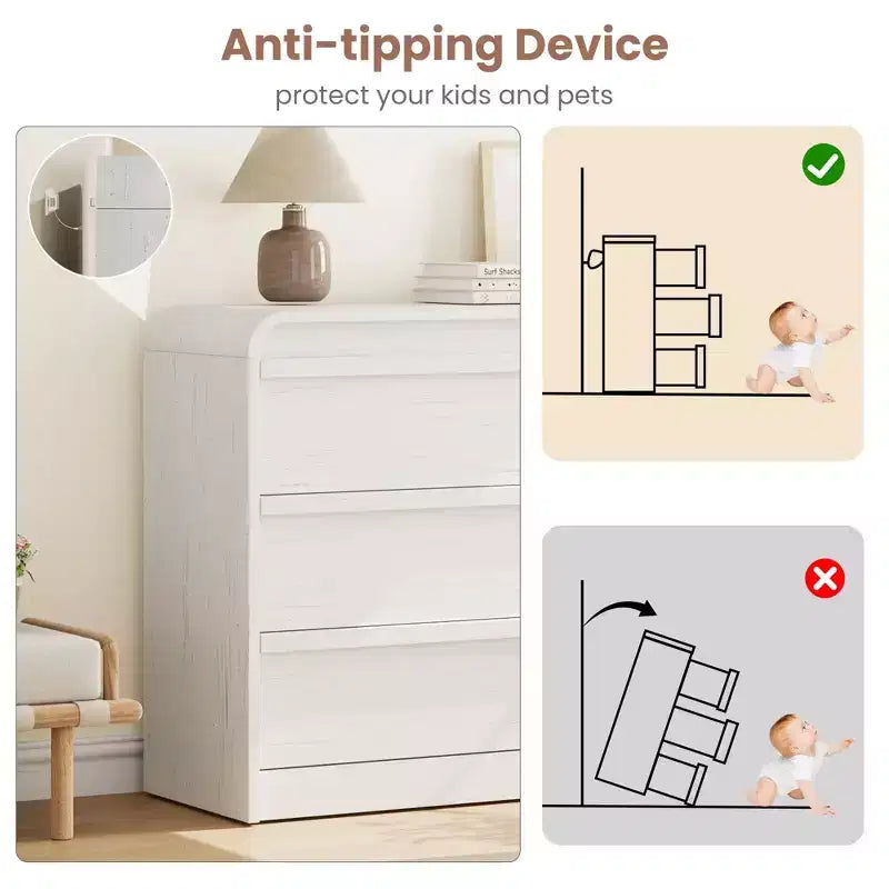 Commode bombée à 6 tiroirs, 47 po de large, en bois avec profil incurvé pour chambre moderne, salon, entrée, rangement de chambre d'enfant