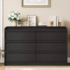 Commode bombée à 6 tiroirs, 47 po de large, en bois avec profil incurvé pour chambre moderne, salon, entrée, rangement de chambre d'enfant