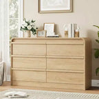 Commode bombée à 6 tiroirs, 47 po de large, en bois avec profil incurvé pour chambre moderne, salon, entrée, rangement de chambre d'enfant