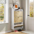 Shoe Cabinet, Entryway Cabinet  57H 3-Flip Drawer Slim White & Wood Hidden Storage Organizer for Hallway