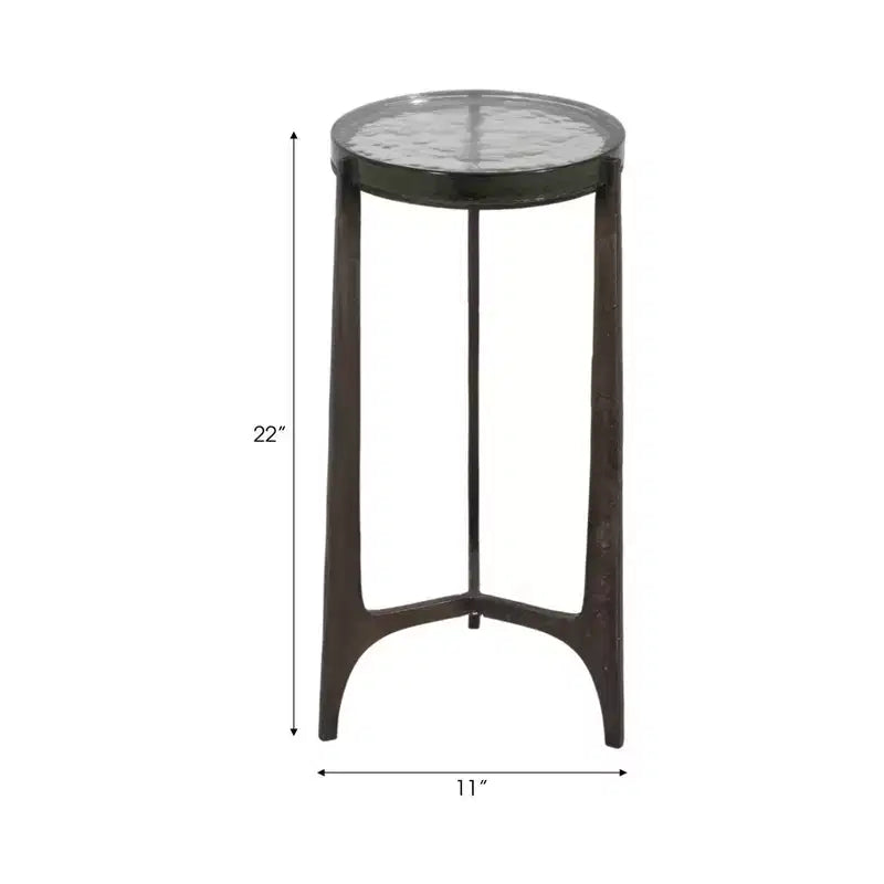 Table d'appoint rustique, bout de canapé ou petite table de chevet pour la décoration intérieure - Table de chevet ronde en métal avec plateau en verre pour petits espaces - 22 Bronze et Cuivre
