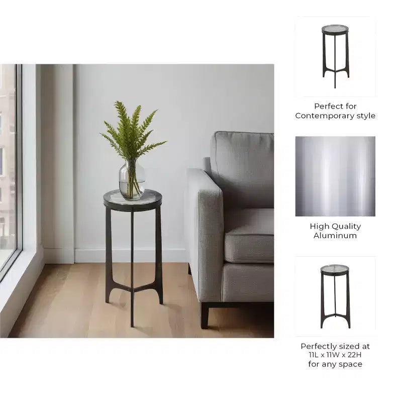 Table d'appoint rustique, bout de canapé ou petite table de chevet pour la décoration intérieure - Table de chevet ronde en métal avec plateau en verre pour petits espaces - 22 Bronze et Cuivre