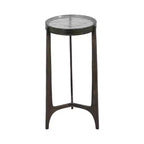 Table d'appoint rustique, bout de canapé ou petite table de chevet pour la décoration intérieure - Table de chevet ronde en métal avec plateau en verre pour petits espaces - 22 Bronze et Cuivre