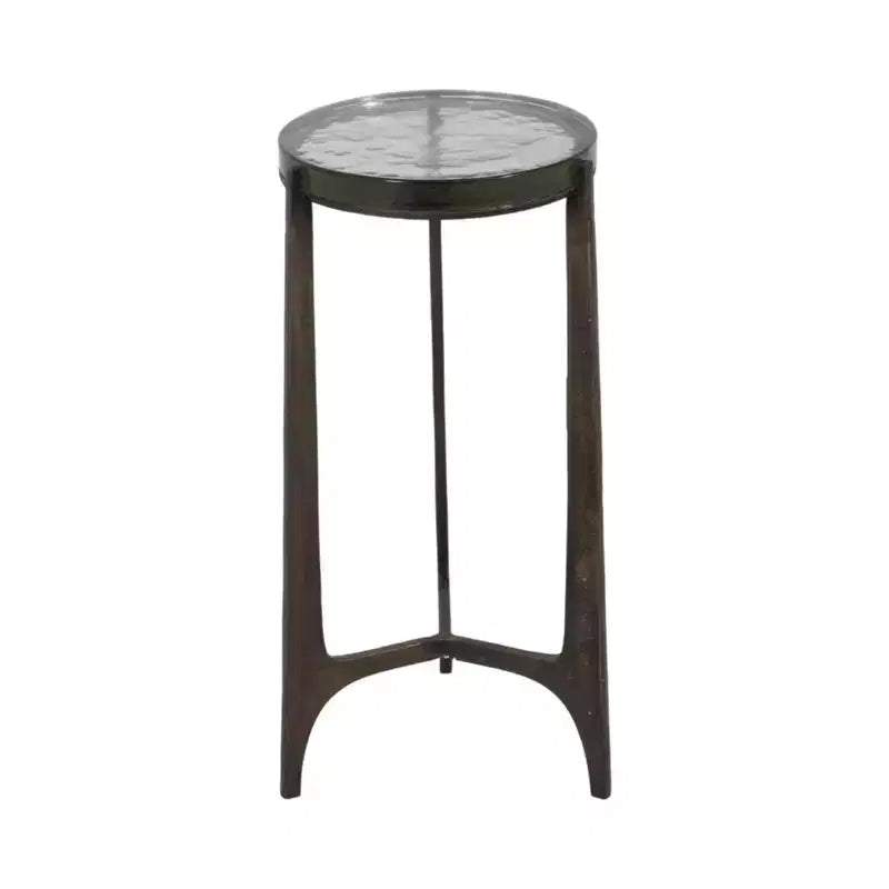 Table d'appoint rustique, bout de canapé ou petite table de chevet pour la décoration intérieure - Table de chevet ronde en métal avec plateau en verre pour petits espaces - 22 Bronze et Cuivre
