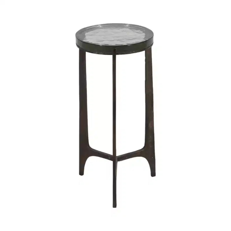 Table d'appoint rustique, bout de canapé ou petite table de chevet pour la décoration intérieure - Table de chevet ronde en métal avec plateau en verre pour petits espaces - 22 Bronze et Cuivre