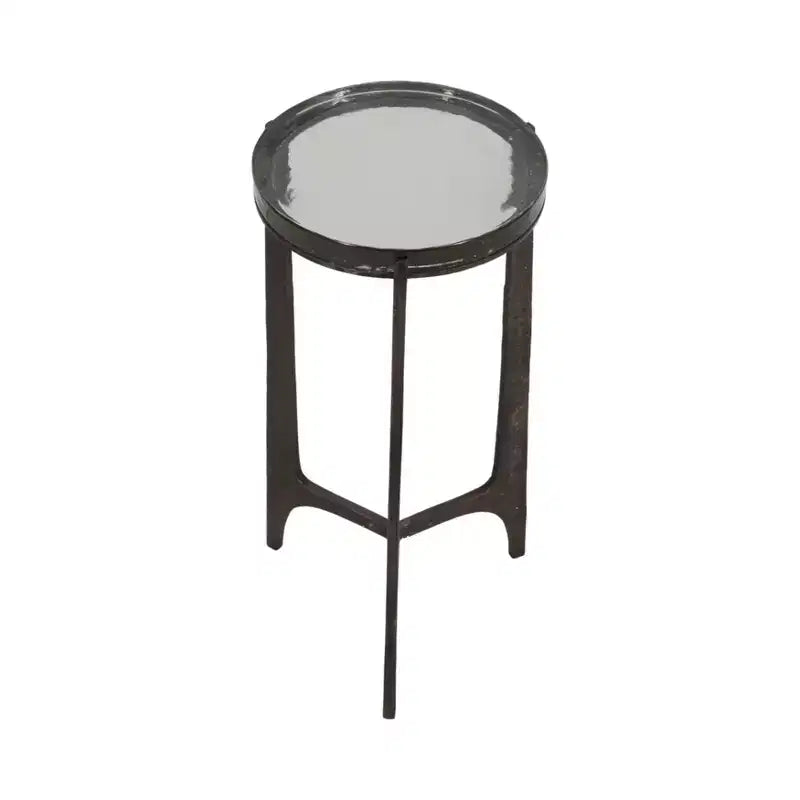 Table d'appoint rustique, bout de canapé ou petite table de chevet pour la décoration intérieure - Table de chevet ronde en métal avec plateau en verre pour petits espaces - 22 Bronze et Cuivre