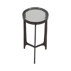 Table d'appoint rustique, bout de canapé ou petite table de chevet pour la décoration intérieure - Table de chevet ronde en métal avec plateau en verre pour petits espaces - 22 Bronze et Cuivre