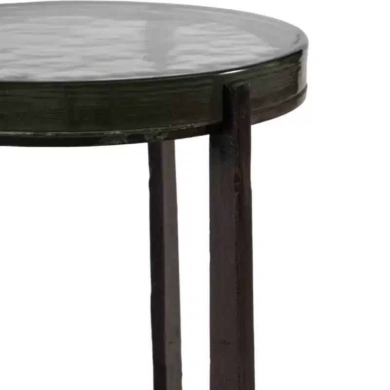 Table d'appoint rustique, bout de canapé ou petite table de chevet pour la décoration intérieure - Table de chevet ronde en métal avec plateau en verre pour petits espaces - 22 Bronze et Cuivre