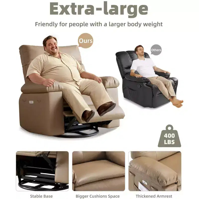 Fauteuil inclinable Acekool surdimensionné pour adultes, fauteuil inclinable manuel en cuir PU extra large, coussin en éponge 1,5 fois plus épais, fauteuil paresseux confortable