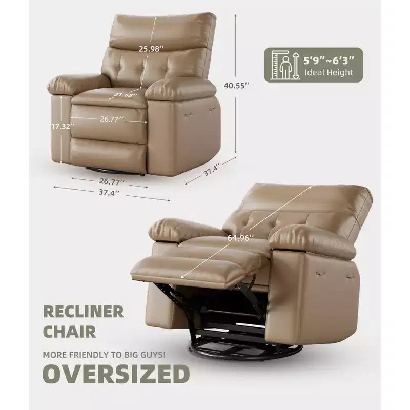 Fauteuil inclinable Acekool surdimensionné pour adultes, fauteuil inclinable manuel en cuir PU extra large, coussin en éponge 1,5 fois plus épais, fauteuil paresseux confortable