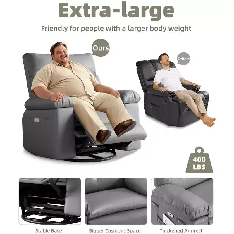 Fauteuil inclinable Acekool surdimensionné pour adultes, fauteuil inclinable manuel en cuir PU extra large, coussin en éponge 1,5 fois plus épais, fauteuil paresseux confortable