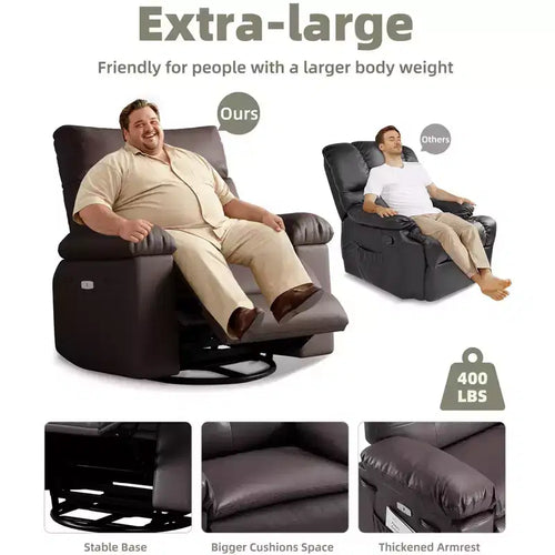 Fauteuil inclinable Acekool surdimensionné pour adultes, fauteuil inclinable manuel en cuir PU extra large, coussin en éponge 1,5 fois plus épais, fauteuil paresseux confortable