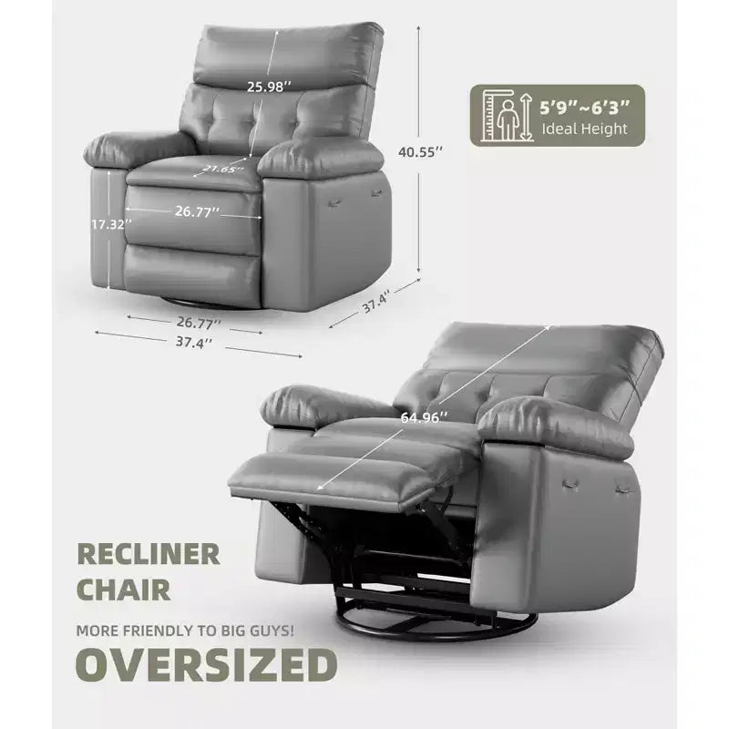 Fauteuil inclinable Acekool surdimensionné pour adultes, fauteuil inclinable manuel en cuir PU extra large, coussin en éponge 1,5 fois plus épais, fauteuil paresseux confortable