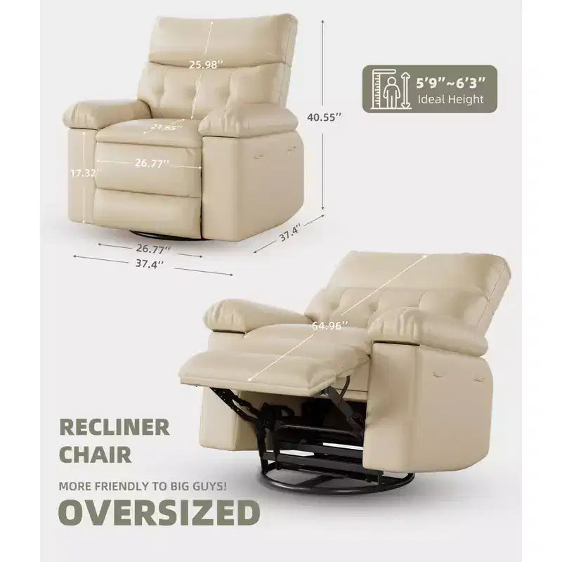 Fauteuil inclinable Acekool surdimensionné pour adultes, fauteuil inclinable manuel en cuir PU extra large, coussin en éponge 1,5 fois plus épais, fauteuil paresseux confortable