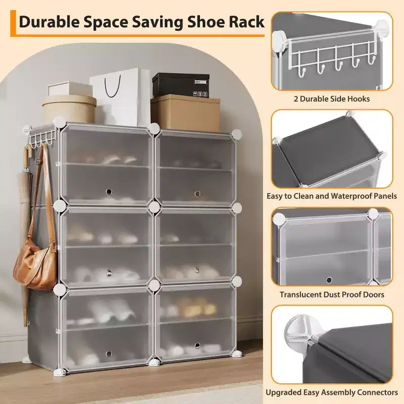 Meuble de rangement pour chaussures, Étagère à chaussures 6 niveaux, Gain de place pour entrée, chambre et salon