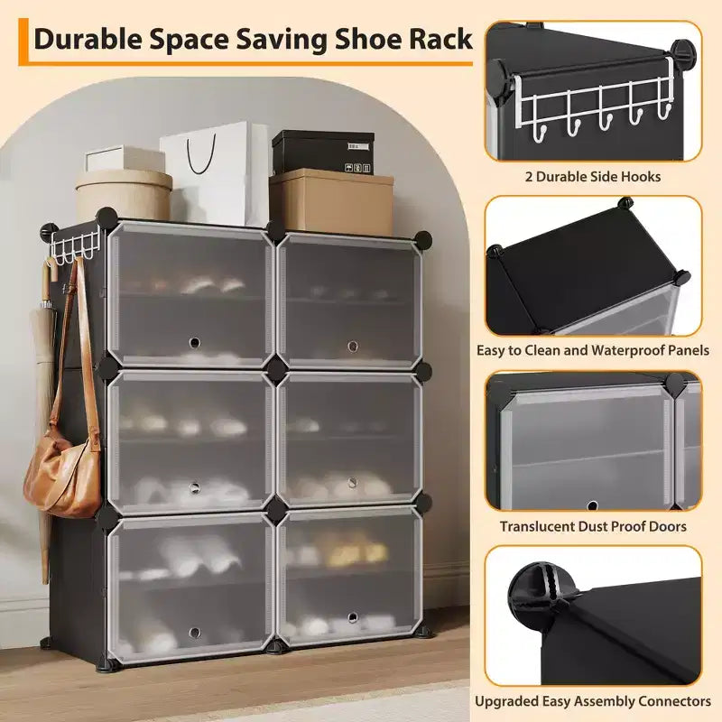 Meuble de rangement pour chaussures, Étagère à chaussures 6 niveaux, Gain de place pour entrée, chambre et salon