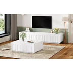 Meuble TV et table basse élégants 2 pièces MAYEERTY, console multimédia arquée blanche pour téléviseurs de 80 pouces