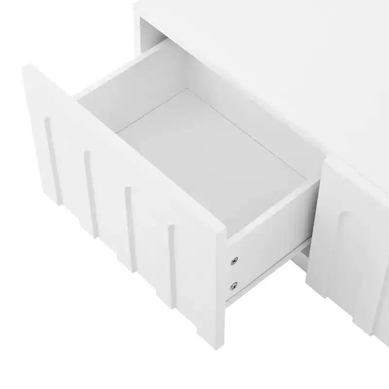 Meuble TV et table basse élégants 2 pièces MAYEERTY, console multimédia arquée blanche pour téléviseurs de 80 pouces