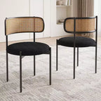 MAYEERTY Modern Upholstered Dining Chairs Set of 2 with Metal Legs Rattan Back Dining Room Chairs for Kitchen Black