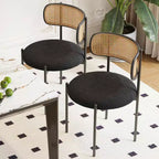 MAYEERTY Chaises de salle à manger modernes rembourrées, lot de 2, avec pieds en métal et dossier en rotin, pour cuisine (noir)