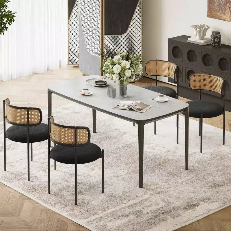 MAYEERTY Chaises de salle à manger modernes rembourrées, lot de 2, avec pieds en métal et dossier en rotin, pour cuisine (noir)