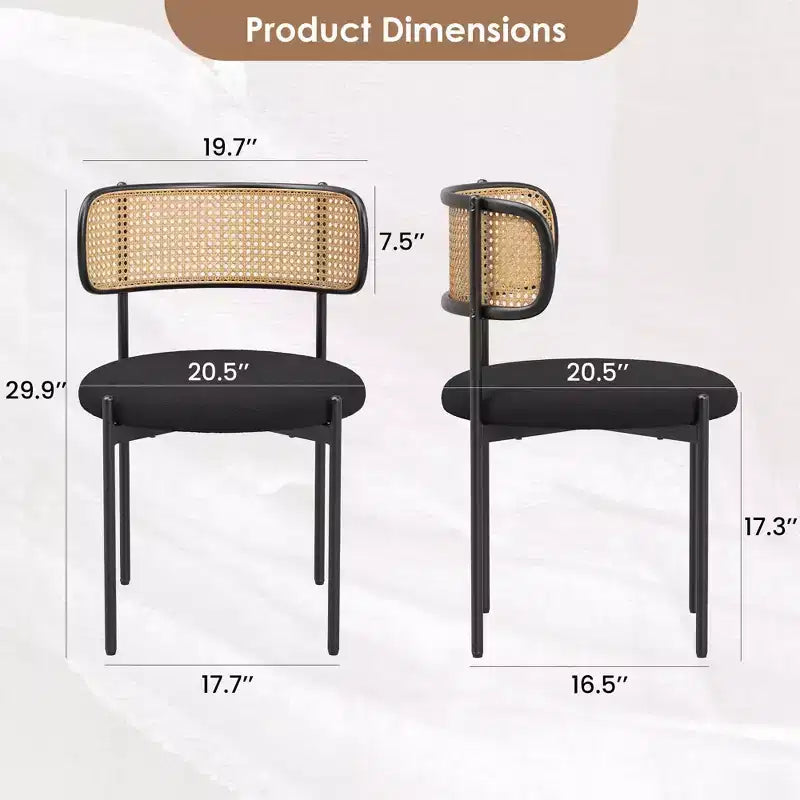 MAYEERTY Chaises de salle à manger modernes rembourrées, lot de 2, avec pieds en métal et dossier en rotin, pour cuisine (noir)