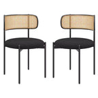 MAYEERTY Chaises de salle à manger modernes rembourrées, lot de 2, avec pieds en métal et dossier en rotin, pour cuisine (noir)