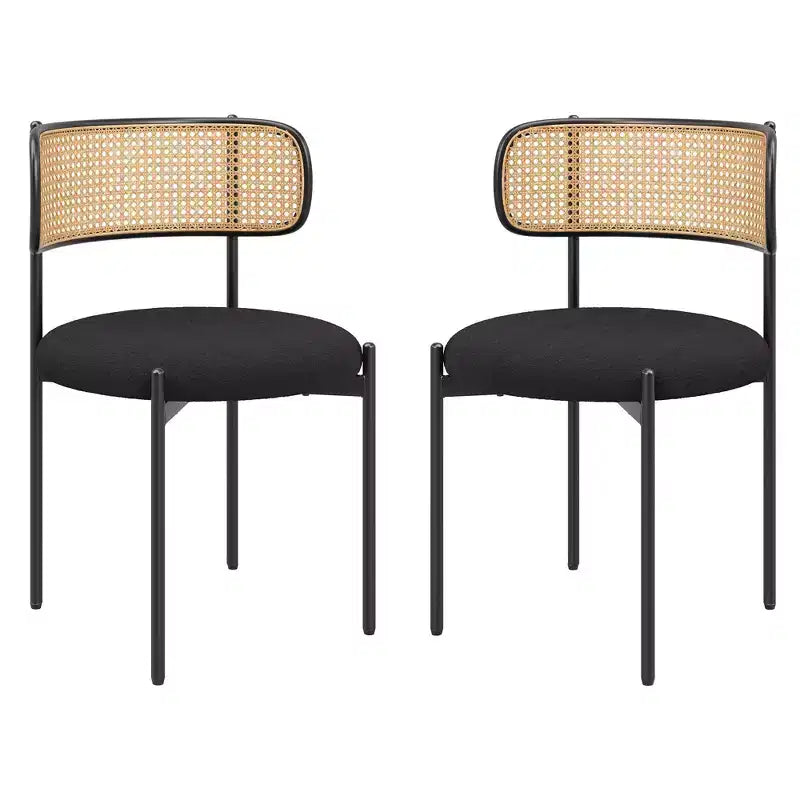 MAYEERTY Chaises de salle à manger modernes rembourrées, lot de 2, avec pieds en métal et dossier en rotin, pour cuisine (noir)